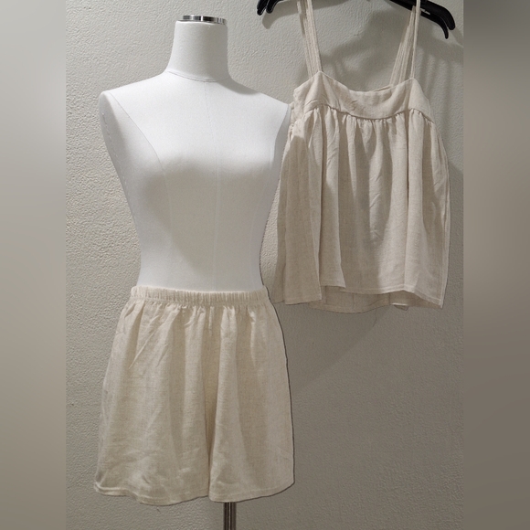 PrettyLittleThing Cream Cotton Pants with Elastic Waist Size US 2 - Picture 3 of 4